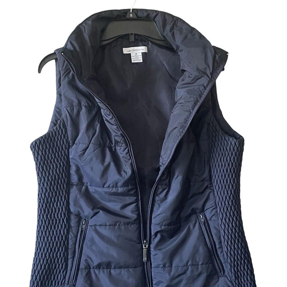 Liz Claiborne Puff Vest Top Women's Blue Zip Pockets Sleeveless Top SZ/M - Picture 2 of 11